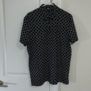 Men’s Black White Circles O’s Zeros Print Pima Cotton Golf polo shirt M exquiste
